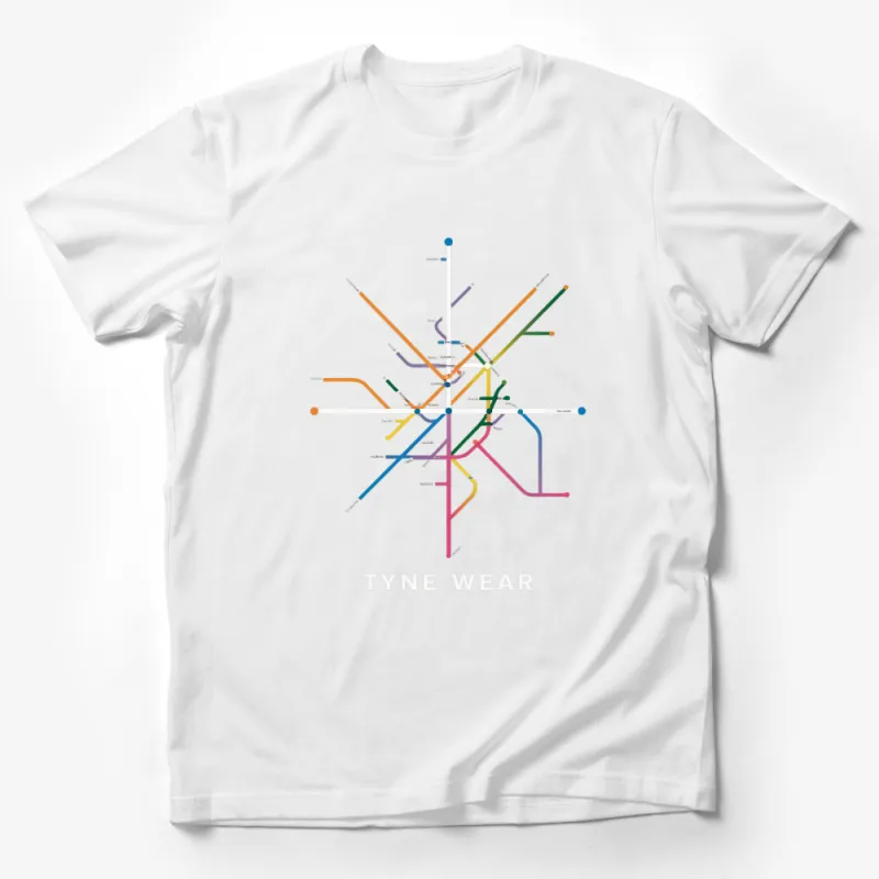 Colorful Tyne Wear Metro Map Graphic T-Shirt, Public Transit Network Design Tee, Unique Subway Map Top Male T-Shirt