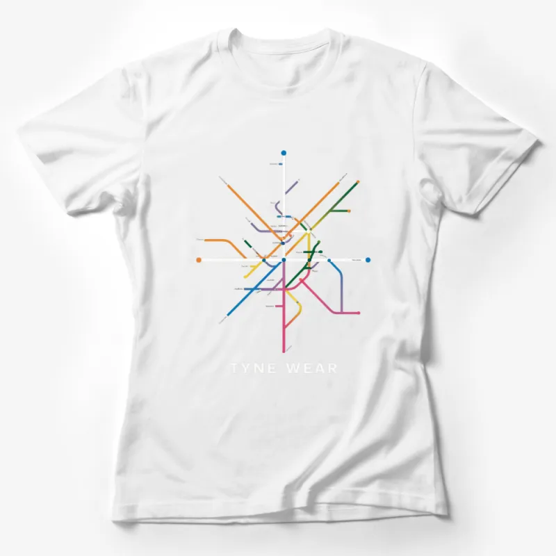 Colorful Tyne Wear Metro Map Graphic T-Shirt, Public Transit Network Design Tee, Unique Subway Map Top Female T-Shirt