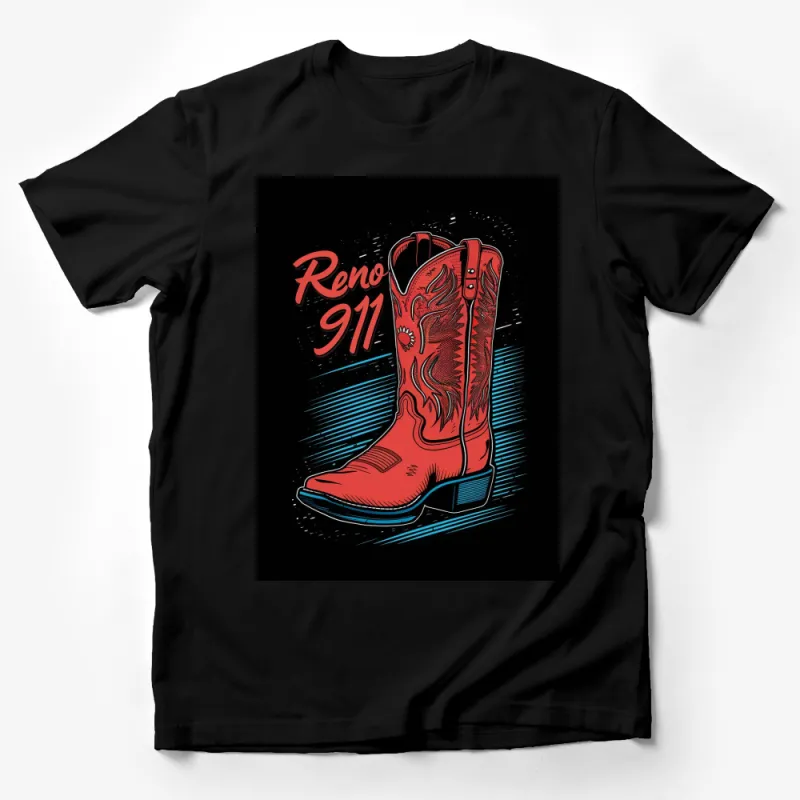 Retro Reno 911 Cowboy Boot Graphic T-Shirt, Vintage Style Western Tee, Unisex Fashion Shirt Male T-Shirt