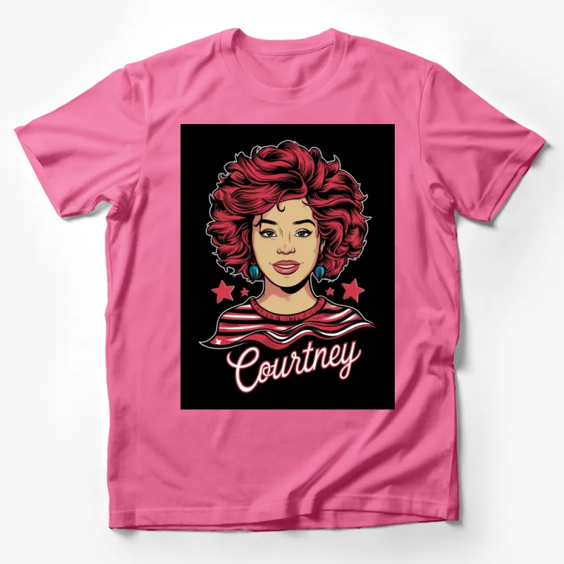 Retro Red Hair Woman Graphic Tee, Vintage Style Courtney T-Shirt, Fashionable Casual Wear Male T-Shirt