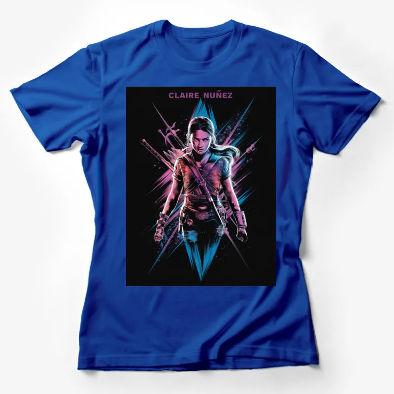 Claire Nun?ez Warrior Graphic Tee, Colorful Fantasy Art T-Shirt, Unique Women's Hero Shirt Female T-Shirt