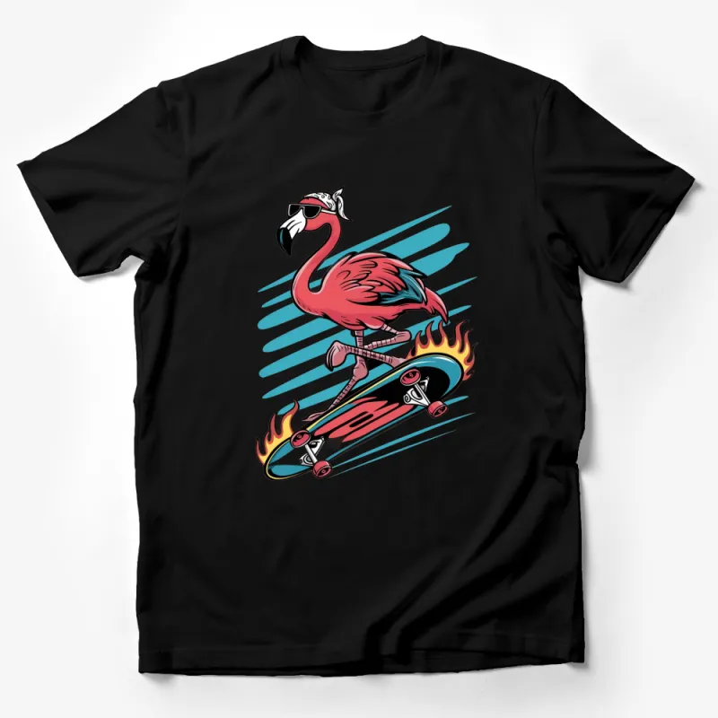 Cool Flamingo Skateboarder T-Shirt, Hipster Flamingo on Fire, Fun Summer Tee Male T-Shirt