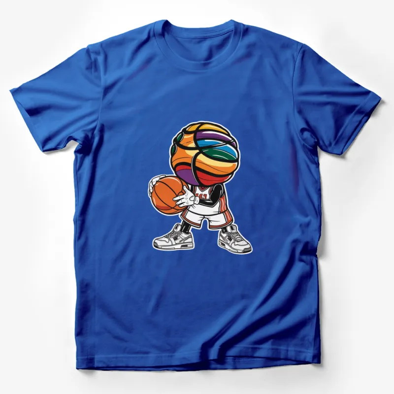 Colorful Basketball Character T-Shirt, Unique Sports Graphic Tee, Unisex Male T-Shirt