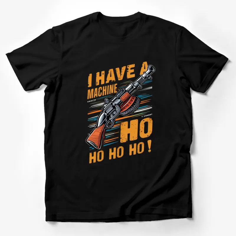 Vintage Machine Gun T-Shirt, Unique Ho Ho Ho Christmas Tee, Retro Style Graphic Shirt, Festive Holiday Apparel Male T-Shirt