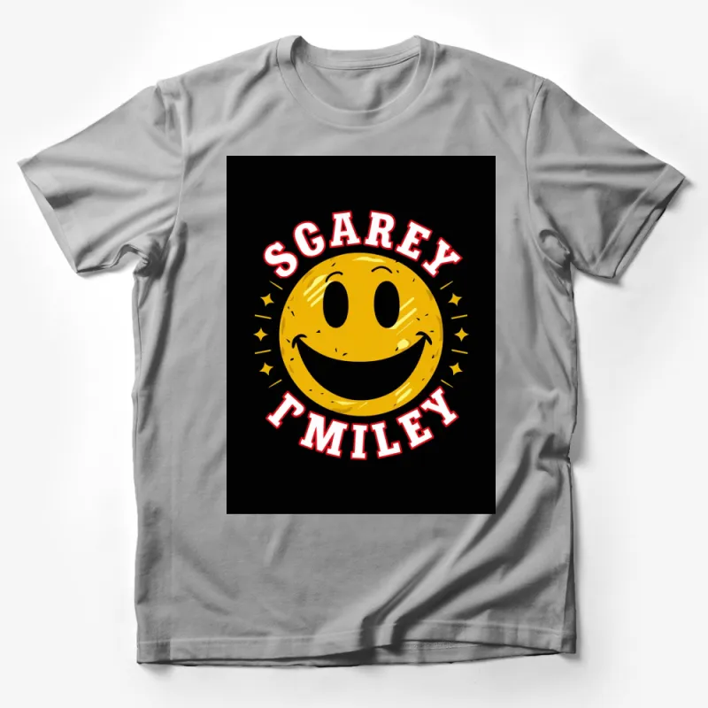 Scarey Smiley Face T-Shirt, Funny Halloween Smile Graphic Tee, Unisex Black Shirt Male T-Shirt