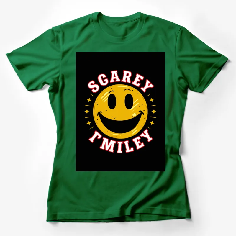 Scarey Smiley Face T-Shirt, Funny Halloween Smile Graphic Tee, Unisex Black Shirt Female T-Shirt