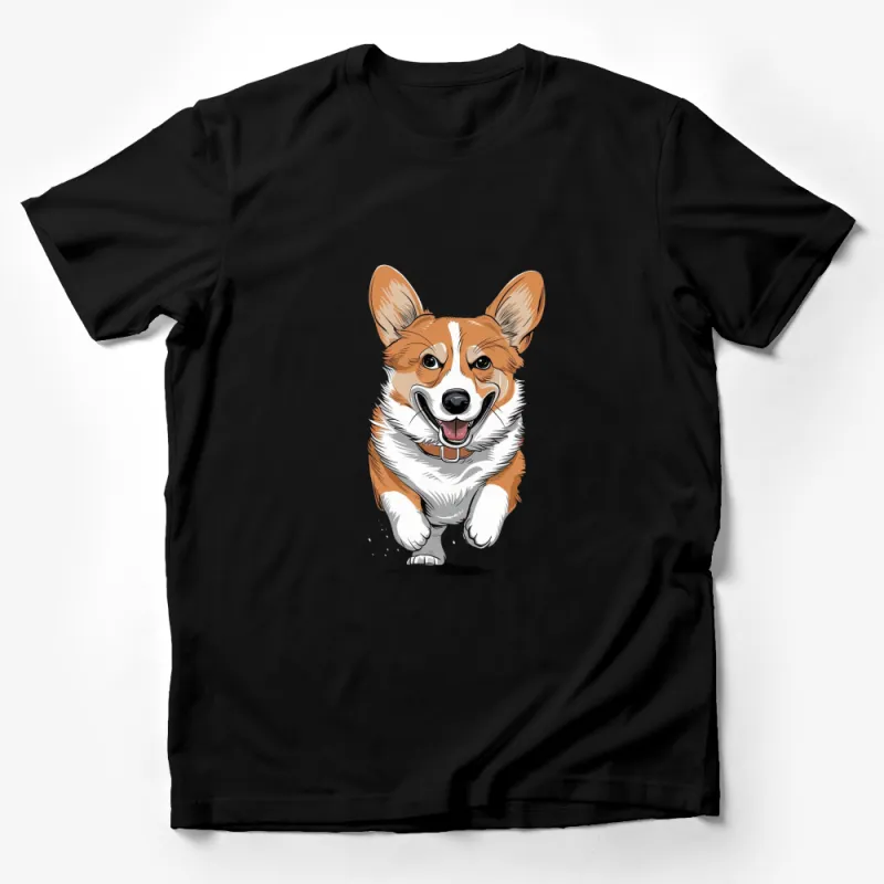 Cute Corgi Dog T-Shirt, Happy Pet Graphic Tee, Unisex Animal Lover Shirt, Quality Cotton Top Male T-Shirt