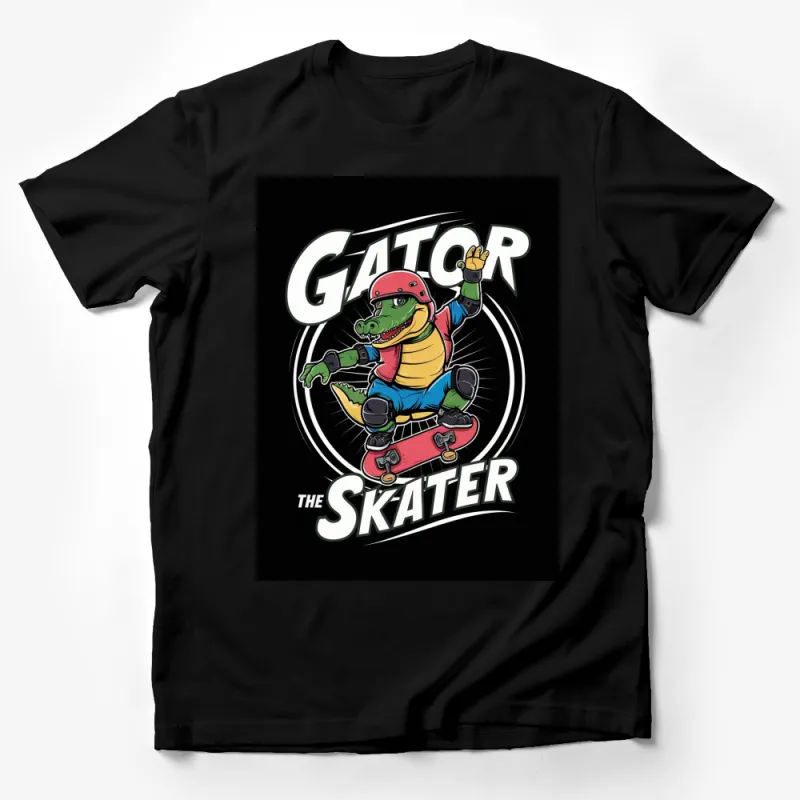 Fun Gator The Skater T-Shirt, Cool Skateboarding Crocodile Graphic Tee, Unisex Casual Streetwear Male T-Shirt