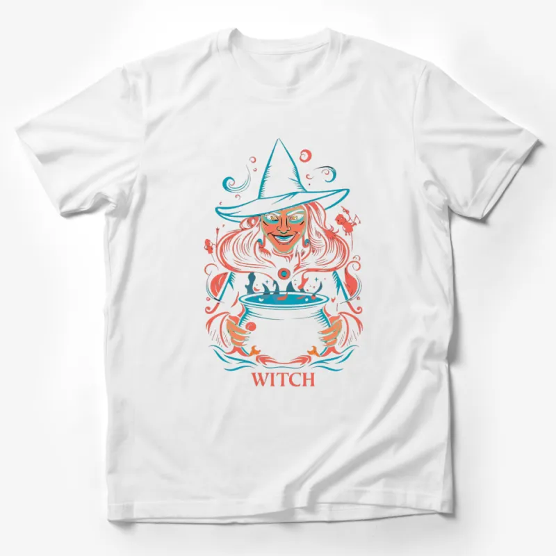 Witch Brewing Potion Graphic T-Shirt, Colorful Witchcraft Tee, Unique Witch Design, Magical Apparel Male T-Shirt