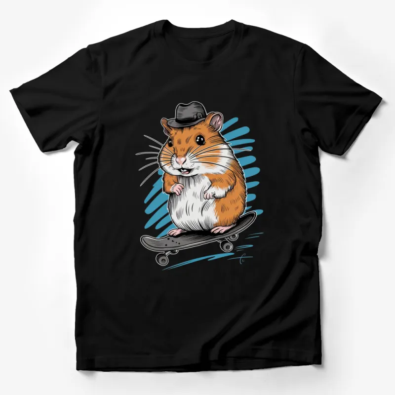 Skateboarding Hamster T-Shirt, Cute Animal Graphic Tee, Funny Hamster in Hat, Skateboard Lover Gift, Urban Streetwear, Unisex Tee Male T-Shirt