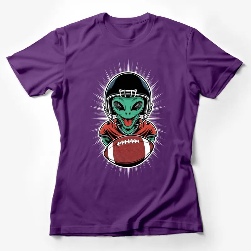 Alien Football Player Graphic T-Shirt, Cool Extraterrestrial Sports Tee, Unique Sci-Fi Design Shirt, American Football Fan Gift Female T-Shirt