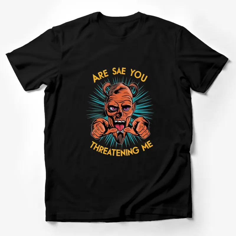 Men's Graphic Tee, Intimidating Bear Design, Are You Threatening Me Quote Male T-Shirt