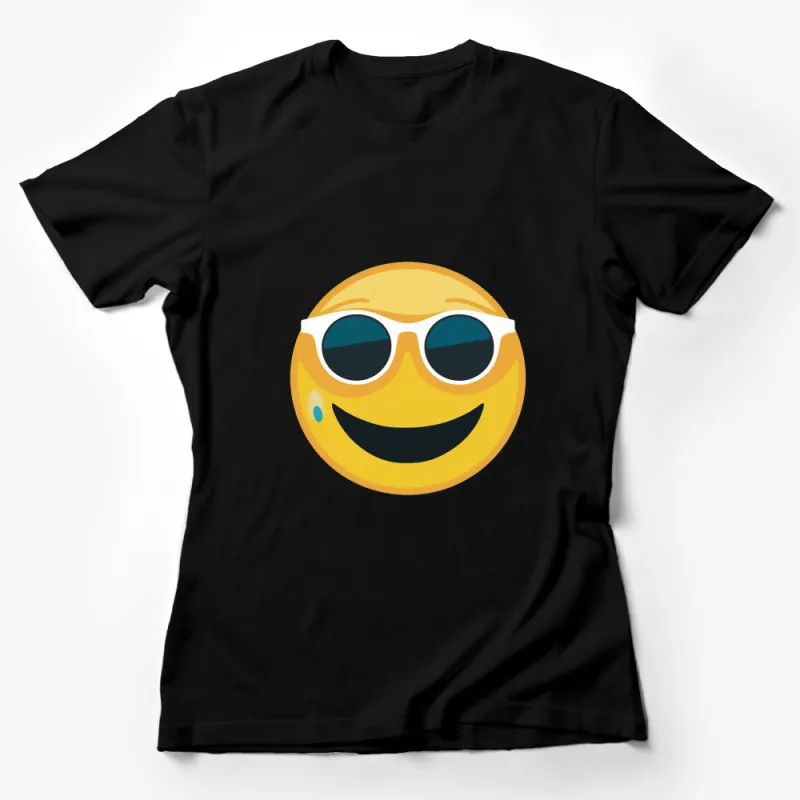 Smiling Emoji Face T-Shirt with Sunglasses, Fun Summer Tee, Casual Graphic Shirt, Unisex Female T-Shirt