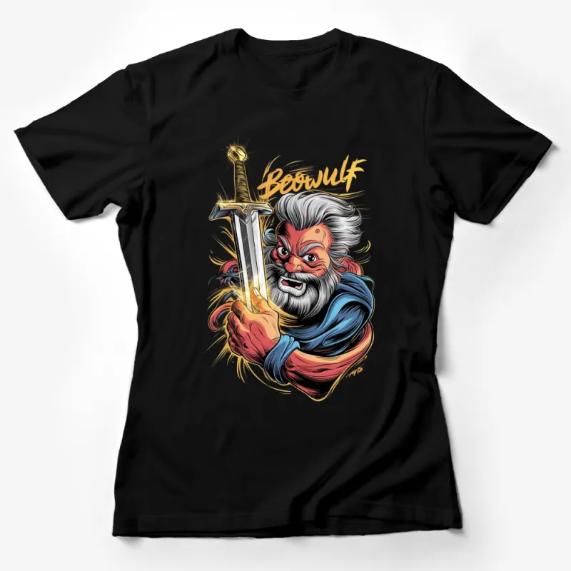 Beowulf Graphic T-Shirt, Epic Warrior with Sword Illustration, Unisex Casual Tee Female T-Shirt