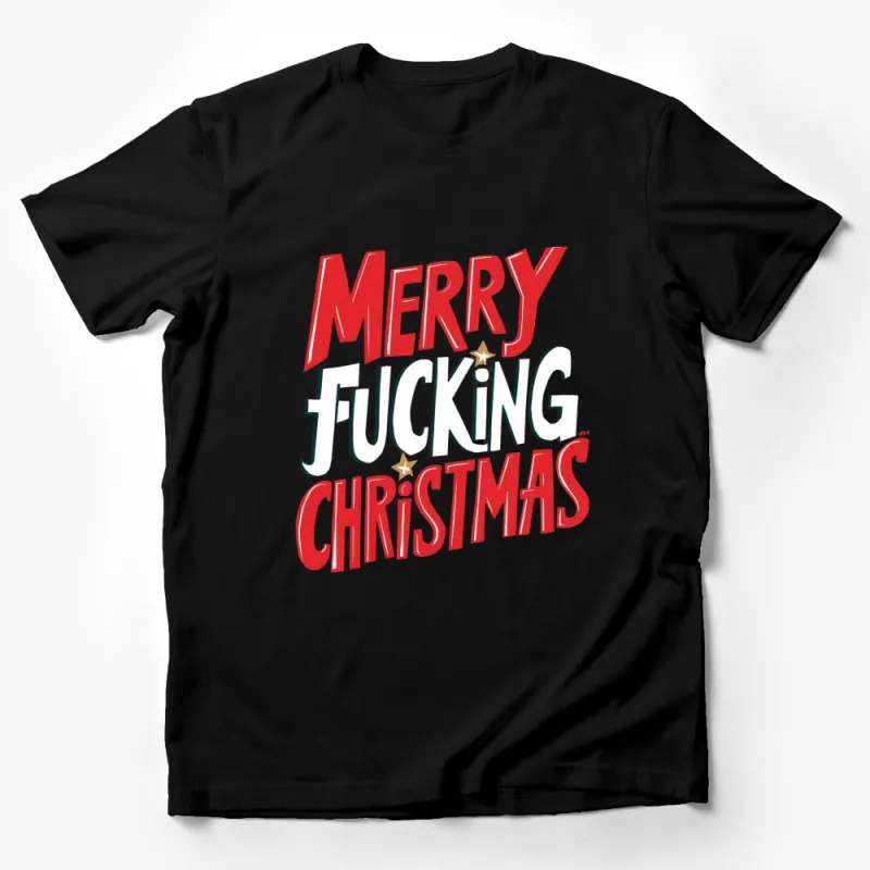 Bold Merry Fucking Christmas Holiday Tee, Unisex Red and White Christmas Shirt, Fun Xmas Party Outfit Male T-Shirt