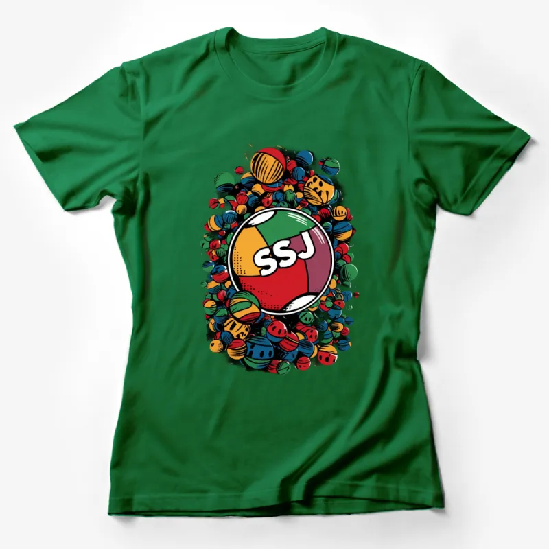 Colorful Marbles Graphic T-Shirt, Vibrant SSJ Logo, Unisex Tee, Unique Gift Idea Female T-Shirt