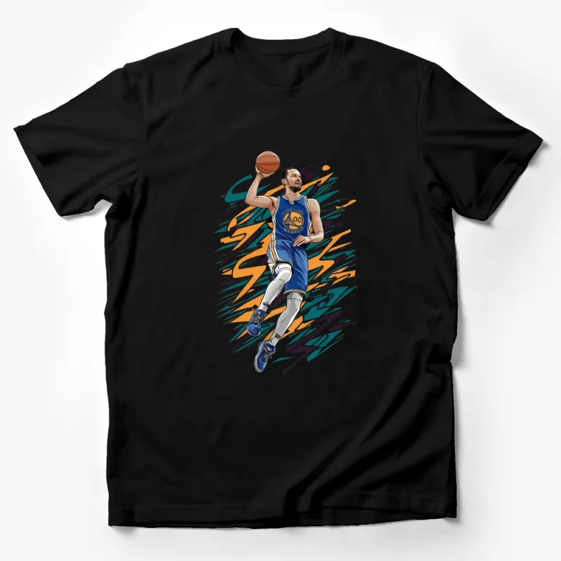 Dynamic Basketball Player T-Shirt, Athletic Sports Illustration, Colorful Athletic Apparel, Gift for Fans Male T-Shirt