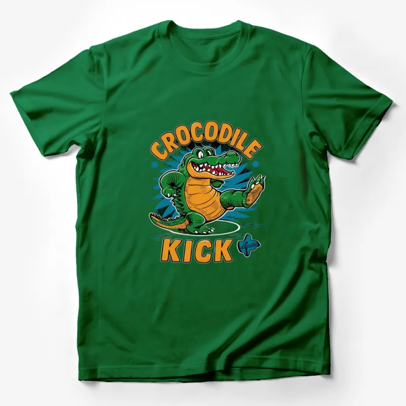 Cool Crocodile Kick Graphic T-Shirt, Fun Animal Cartoon Shirt, Unique Comic Style, Unisex Tee Male T-Shirt