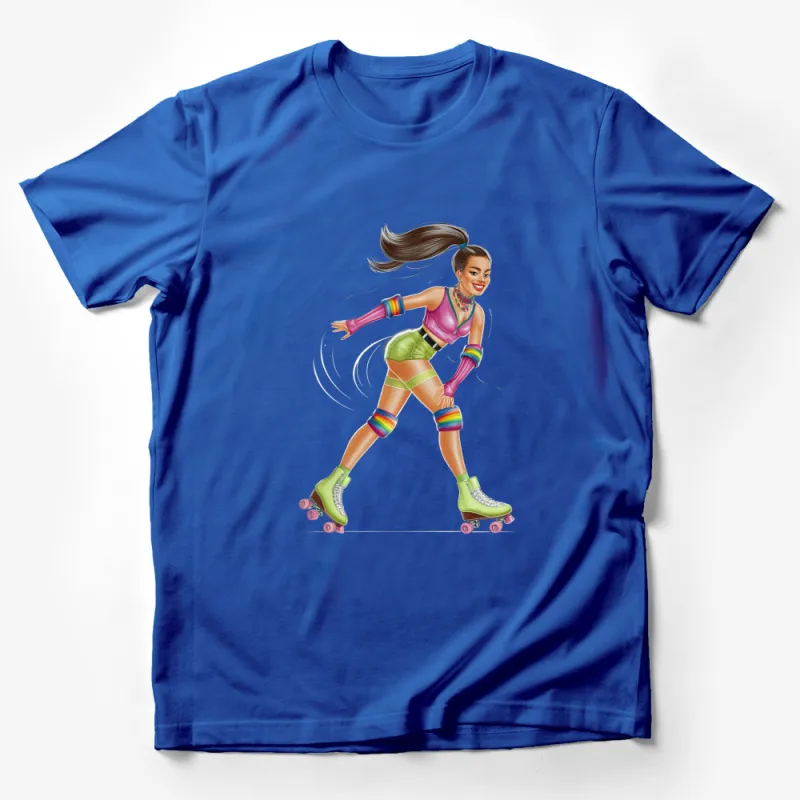 Retro Roller Skate Girl T-Shirt, Colorful 80's Skating Vibe, Fun Graphic Tee for All Ages Male T-Shirt