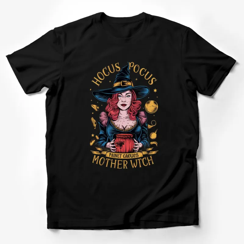 Hocus Pocus Mother Witch T-Shirt, Magical Witchcraft Tee, Fantasy Witch with Cauldron, Halloween Witch Shirt Male T-Shirt