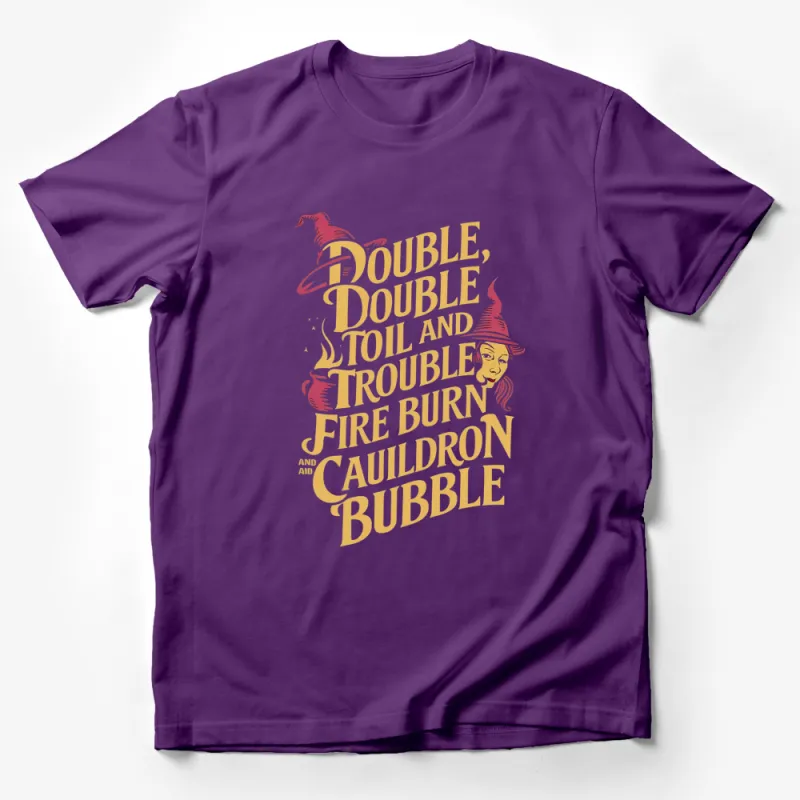 Witchy Halloween T-Shirt, Double Double Toil and Trouble, Fire Burn Cauldron Bubble Tee Male T-Shirt