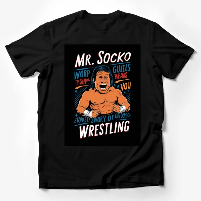 Wrestling Fan T-Shirt, Mr. Socko, Vintage Comic Style Design, Unisex Graphic Tee Male T-Shirt