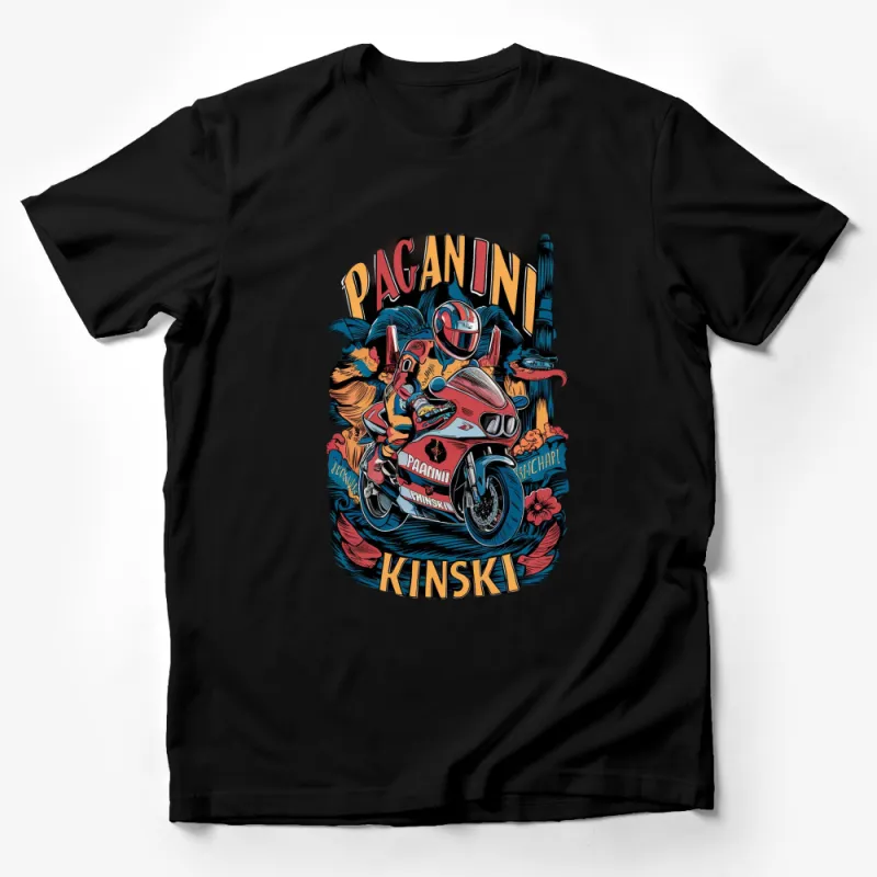 Vintage Motorcycle Graphic Tee, Paganini Kinski Bold Colorful Design, Retro Bike Rider Unisex T-Shirt Male T-Shirt