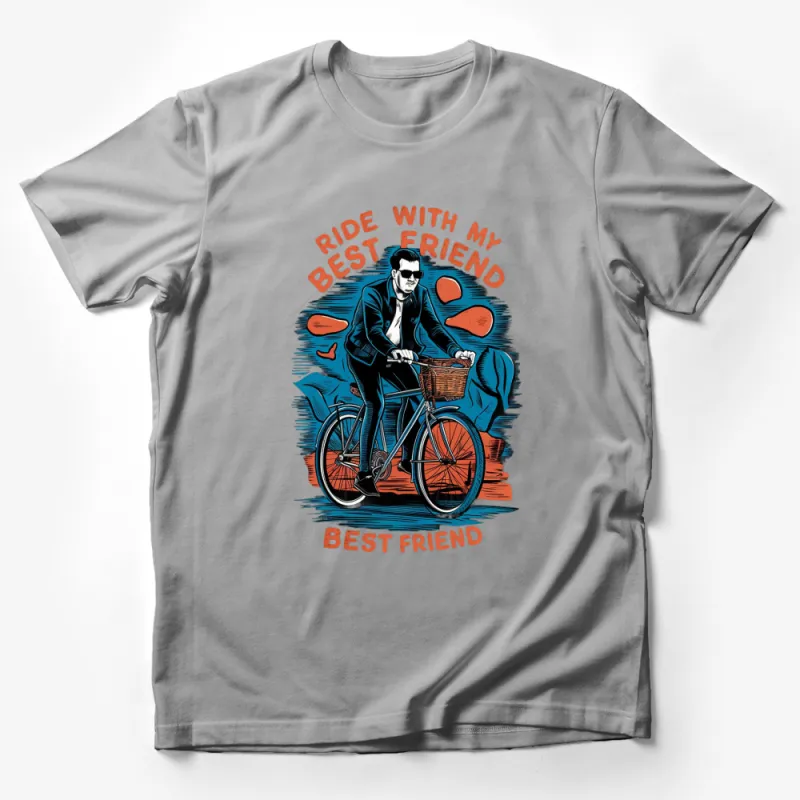 Retro Bicycle T-Shirt, Ride With My Best Friend, Vintage Style Cycling Tee, Cool Biker Gift Male T-Shirt