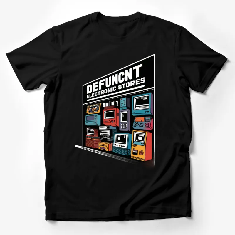 Retro Electronics Store T-Shirt, Vintage TV Radio Tech Graphic Tee, Colorful Nostalgic Design Shirt Male T-Shirt