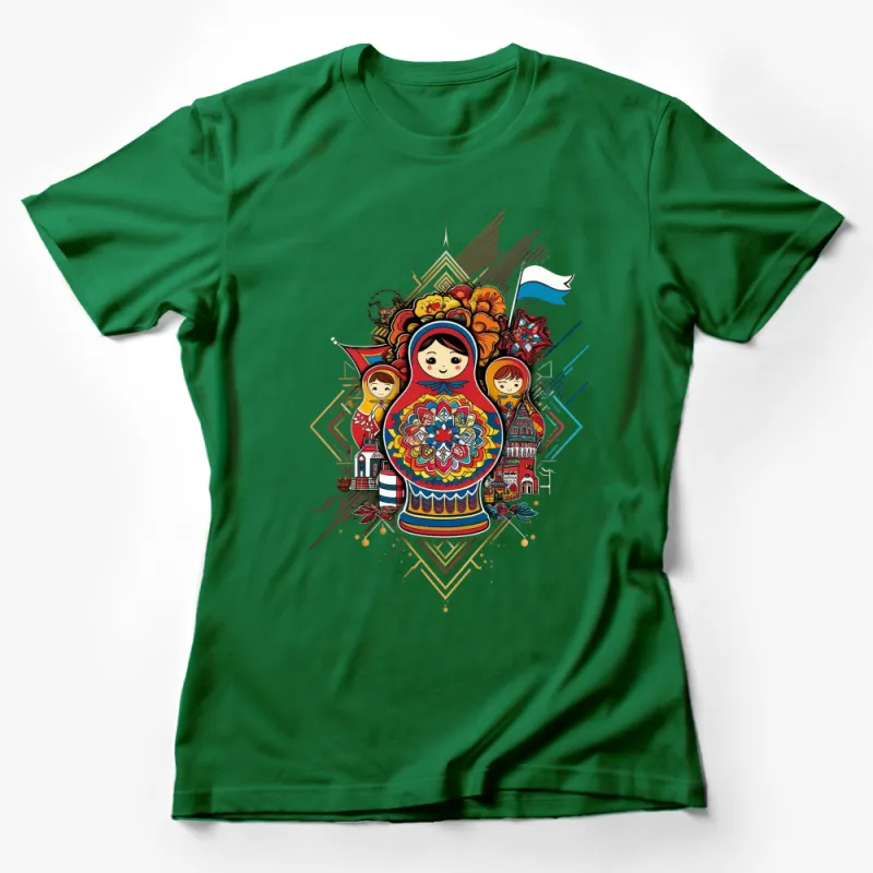 Colorful Russian Matryoshka Dolls T-Shirt, Traditional Nesting Dolls Graphic Tee, Folk Art Inspired Fashion Female T-Shirt