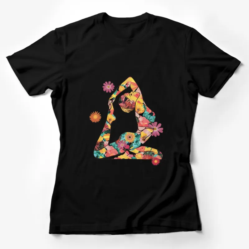 Floral Yoga Pose T-Shirt, Colorful Meditation Women's Tee, Artistic Fitness Apparel, Unique Zen Top Female T-Shirt