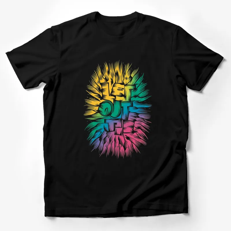 Colorful Explosion Let Out Words T-Shirt, Vibrant Art Tee, Unique Graphic Design Top Male T-Shirt