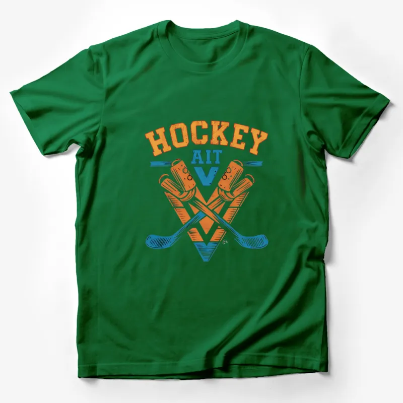 Vintage Hockey Art T-Shirt, Retro Ice Hockey Sticks Graphic Tee, Unisex Sports Apparel Male T-Shirt