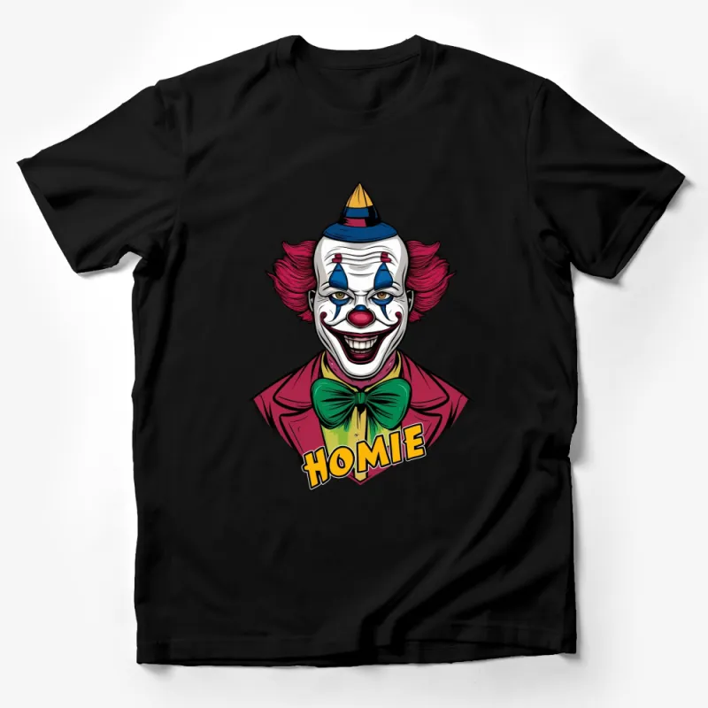 Creepy Clown Graphic T-Shirt, Colorful Jester Design Tee, Homie Clown Unisex Shirt, Vibrant Circus Style Top, Halloween Costume Idea Male T-Shirt