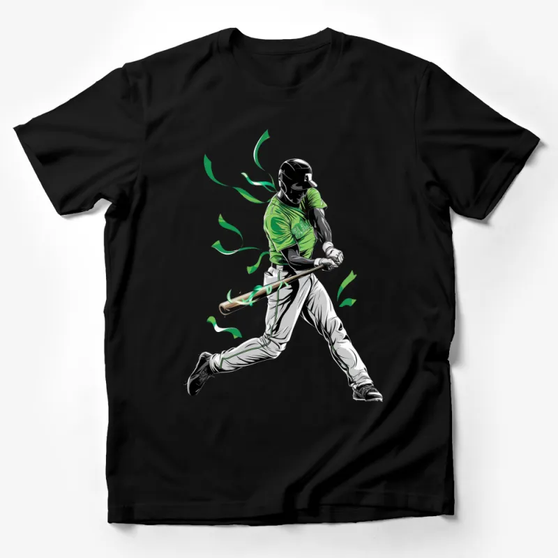 Men's Baseball Graphic T-Shirt, Vibrant Green Player Design, Sports Casual Tee, Gift for Baseball Fans Male T-Shirt