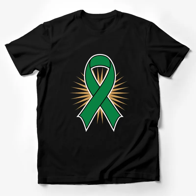 Green Ribbon Awareness T-Shirt with Gold Burst, Support Cause Advocacy Tee Male T-Shirt