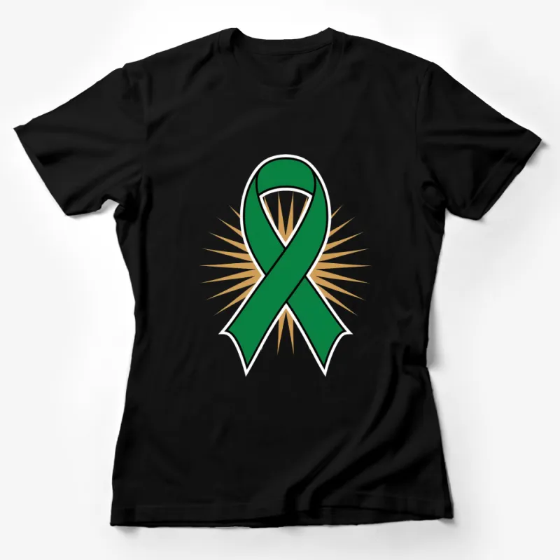 Green Ribbon Awareness T-Shirt with Gold Burst, Support Cause Advocacy Tee Female T-Shirt