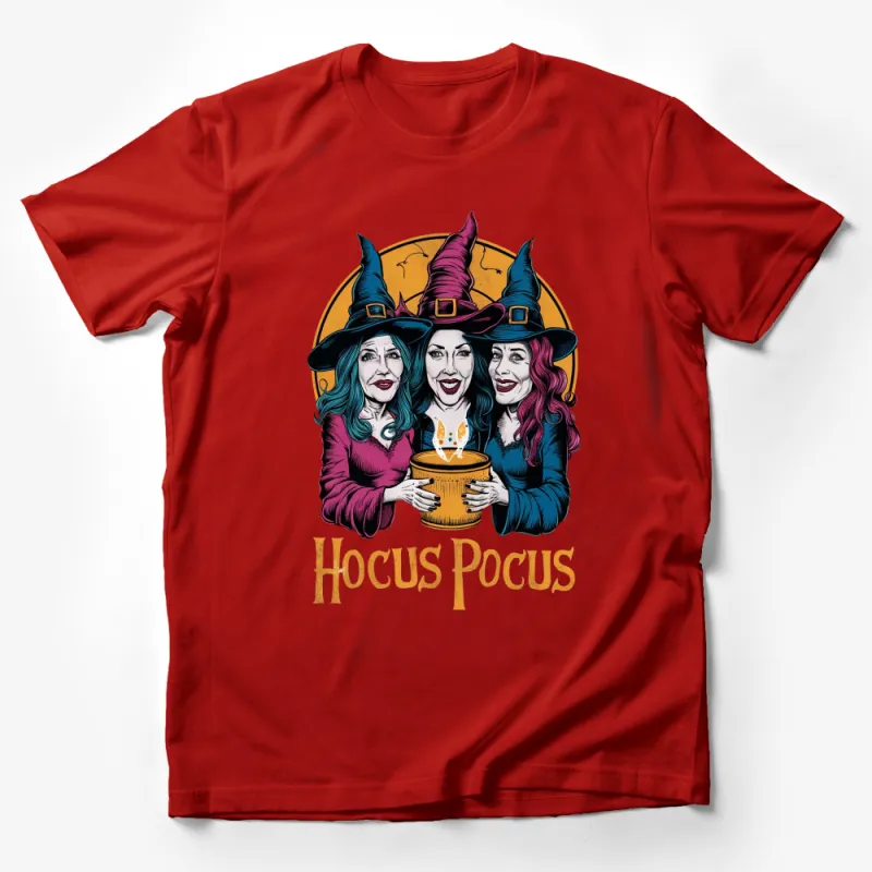 Hocus Pocus Witches Graphic T-Shirt, Colorful Halloween Witch Tee, Spooky Fun October Apparel Male T-Shirt