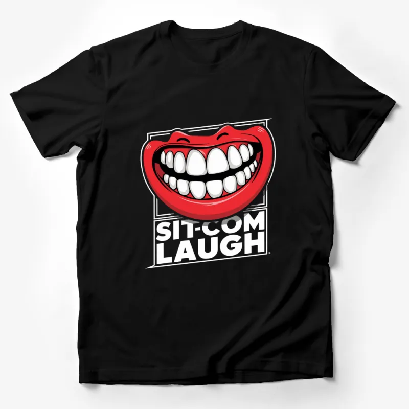 Sitcom Laugh Graphic T-Shirt, Red Smile LOL Tee, Funny Mouth and Teeth Shirt, Unisex Male T-Shirt