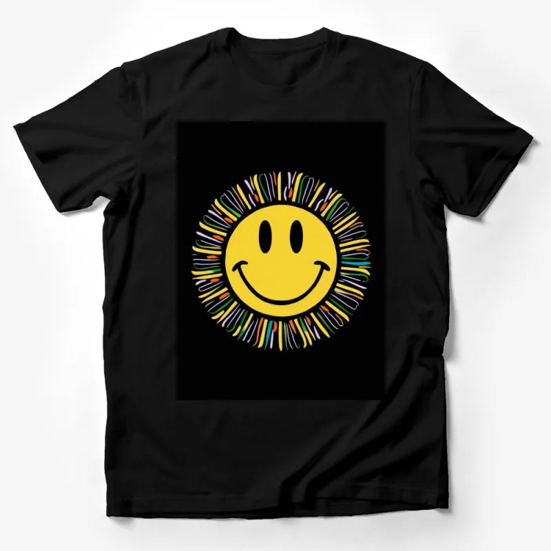 Smiley Face T-Shirt, Colorful Positive Vibes Tee, Unisex Fun Graphic Tee, Casual Wear for All Ages Male T-Shirt