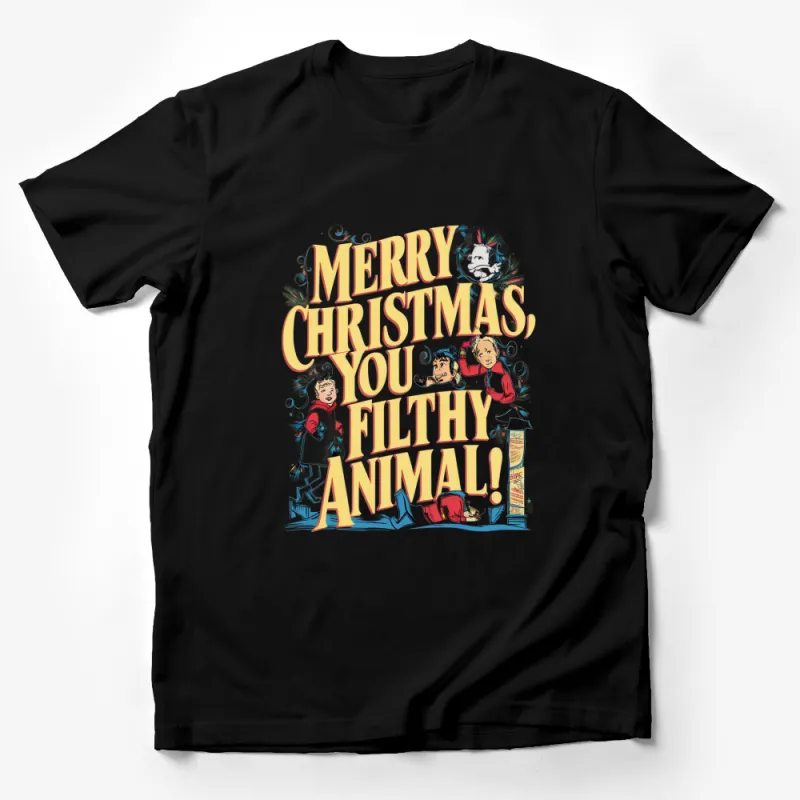 Festive Christmas T-Shirt, Merry Christmas You Filthy Animal Quote, Holiday Tee Male T-Shirt