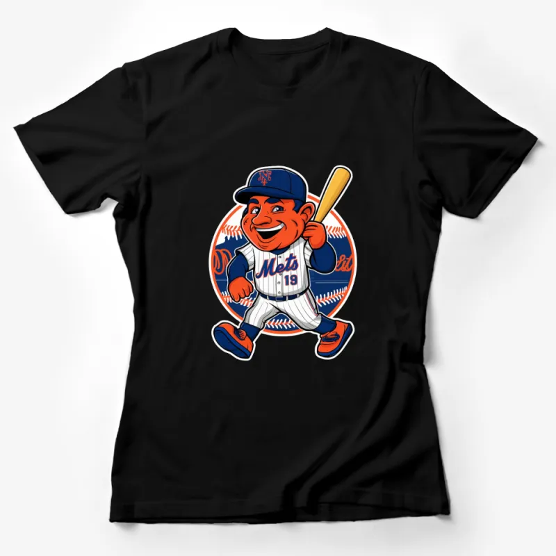 Vintage Baseball Mascot T-Shirt, NY Mets Inspired Cartoon Graphic Tee, Sports Fan Apparel Female T-Shirt