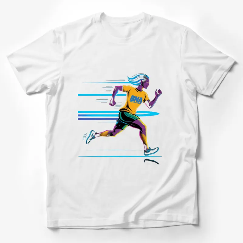 Dynamic Runner Graphic T-Shirt, Colorful Athletic Illustration, Unisex Sportswear Tee, Fitness Fashion, Casual Wear Male T-Shirt