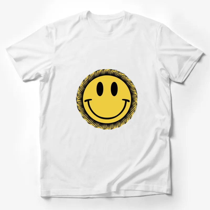 Happy Face T-Shirt, Yellow Smile Graphic Tee, Unisex Adult Casual Shirt, Trendy Positive Vibes Apparel Male T-Shirt