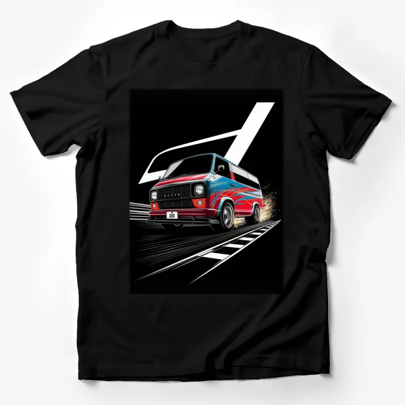 Vintage Red and Blue Van T-Shirt, Retro Lightning Bolt Design, Classic Car Graphic Tee, Unisex Fashion Male T-Shirt