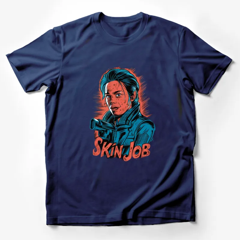 Skin Job Graphic T-Shirt, Cyberpunk Inspired Art, Red and Blue, Unisex Apparel, Sci-Fi Movie Fan Gift Male T-Shirt