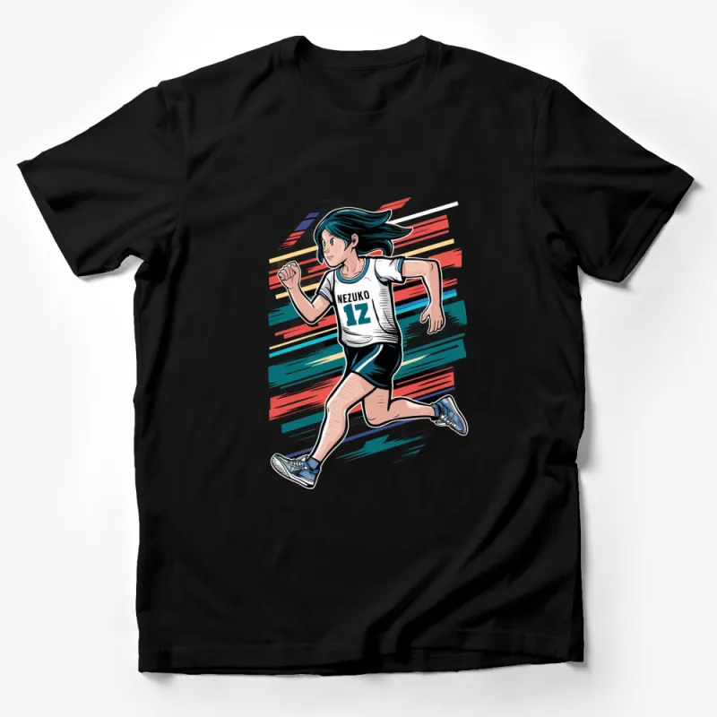 Anime Inspired Nezuko Runner Graphic T-Shirt, Colorful Athletic Manga Tee, Casual Cosplay Apparel Male T-Shirt