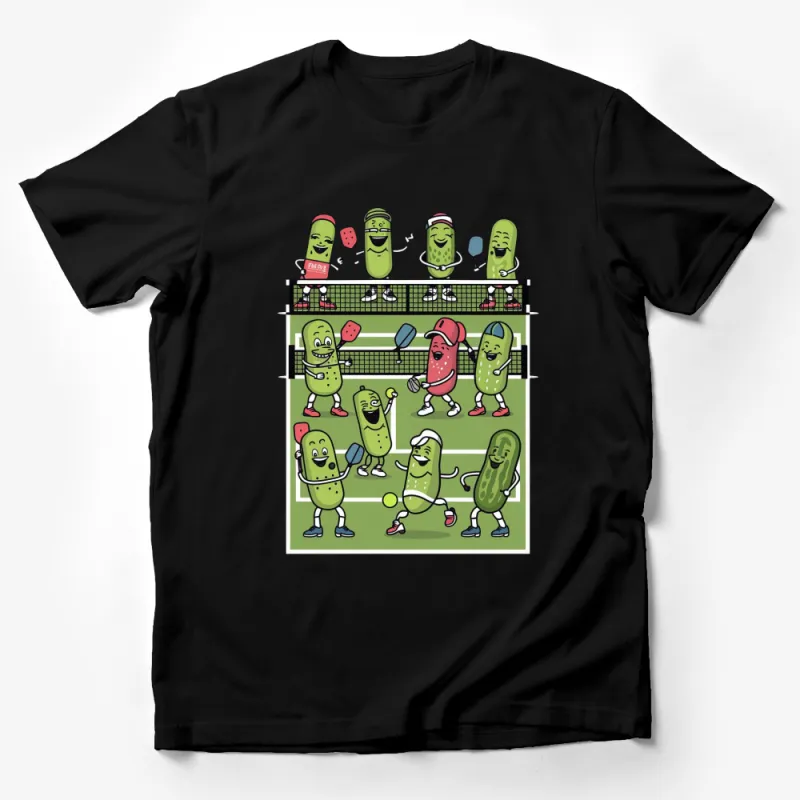 Funny Pickleball T-Shirt, Cute Pickles Playing Sports, Cartoon Pickle Characters, Family Tee Male T-Shirt