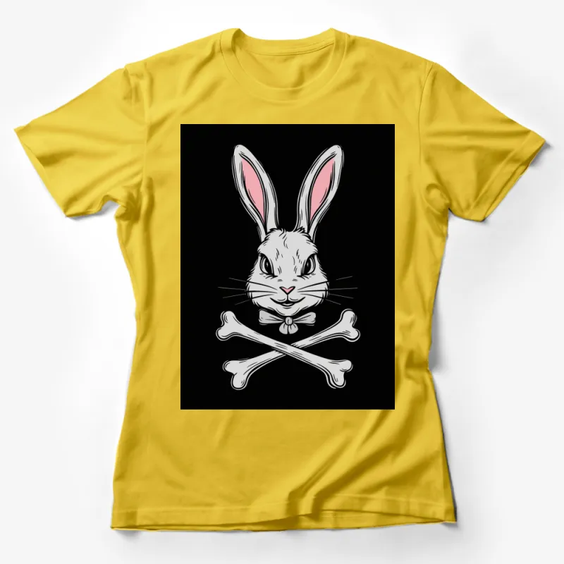 Graphic Bunny Skull T-Shirt, Cute Rabbit with Crossbones, Quirky Animal Art, Unisex Black Tee, Unique Clothing Gift Female T-Shirt