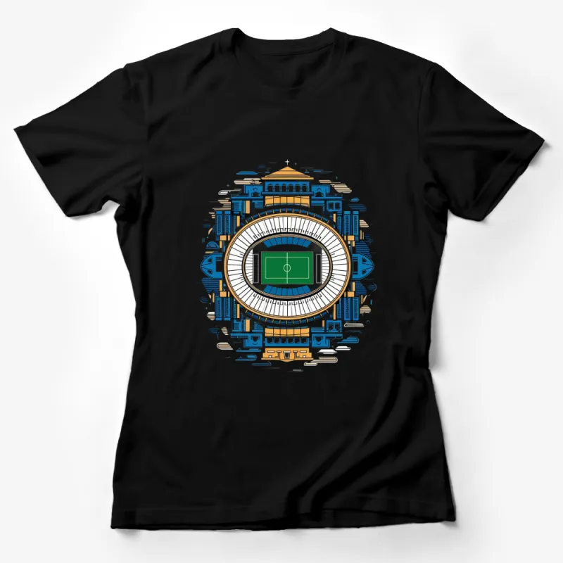 Soccer Stadium Architectural Blueprint Design T-Shirt, Unique Sports Fan Gift, Modern Art Style Shirt Female T-Shirt